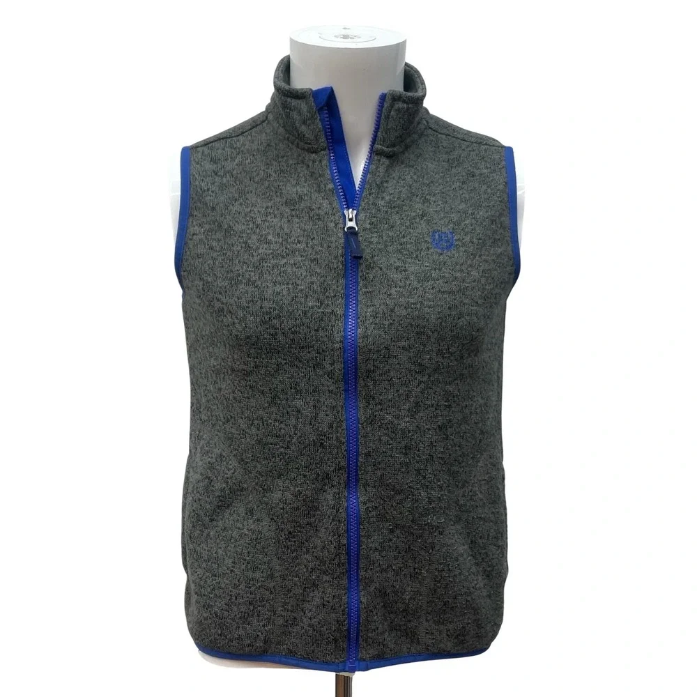 Youth Fleece Vest Chaps Gray Blue Full Zip Sleeveless Jacket Boys L